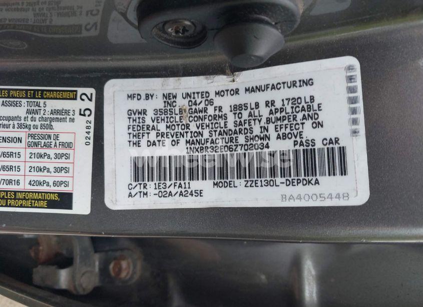 Photo 9 of 2006 Toyota Corolla CE (VIN 1NXBR32E06Z702034)