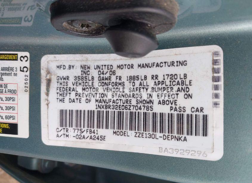 Photo 9 of 2006 Toyota Corolla CE/LE/S (VIN 1NXBR32E06Z704785)