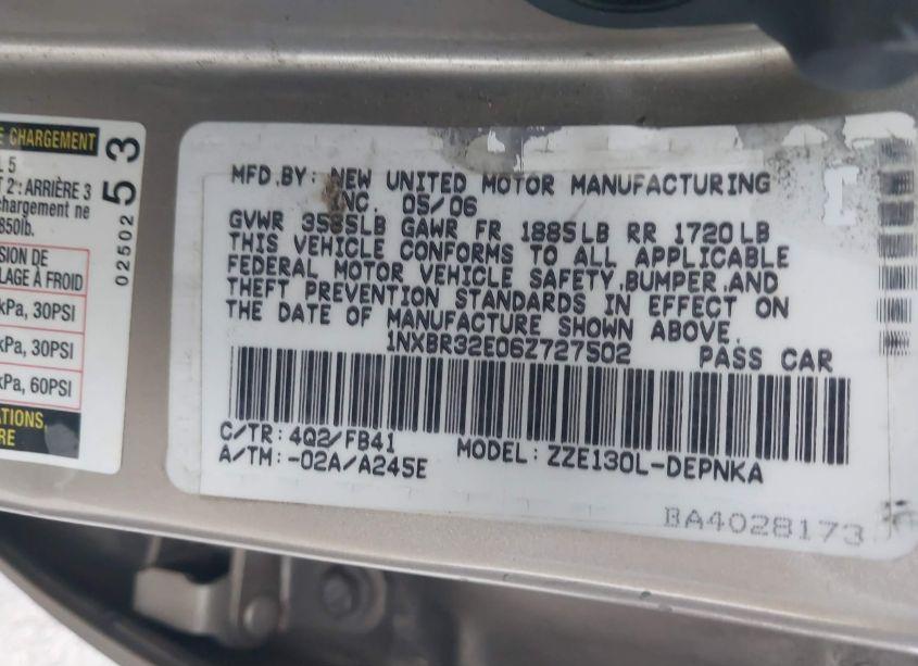 Photo 9 of 2006 Toyota Corolla LE (VIN 1NXBR32E06Z727502)