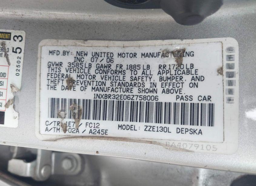 Photo 9 of 2006 Toyota Corolla S (VIN 1NXBR32E06Z758006)