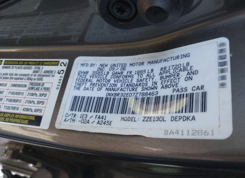 Photo 9 of 2007 Toyota Corolla CE (VIN 1NXBR32E07Z788463)