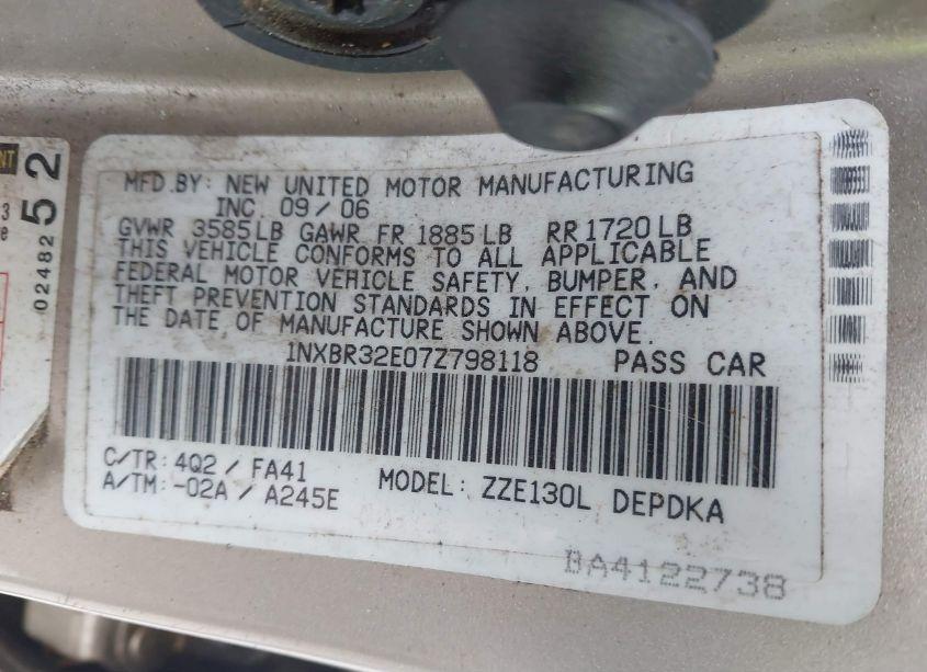 Photo 9 of 2007 Toyota Corolla CE (VIN 1NXBR32E07Z798118)