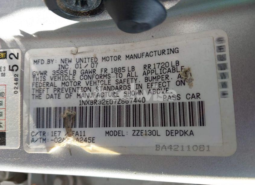 Photo 9 of 2007 Toyota Corolla CE (VIN 1NXBR32E07Z867440)