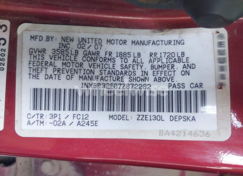 Photo 9 of 2007 Toyota Corolla S (VIN 1NXBR32E07Z872282)