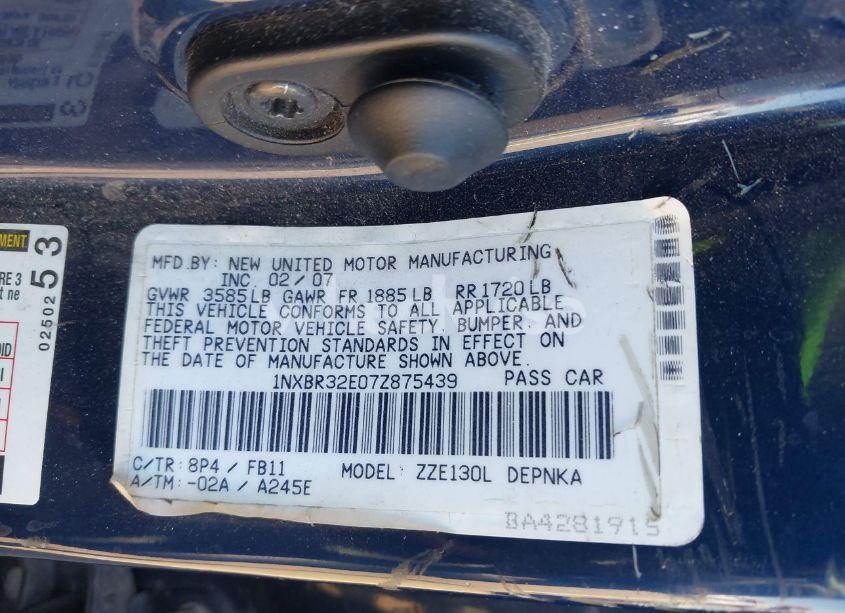 Photo 9 of 2007 Toyota Corolla LE (VIN 1NXBR32E07Z875439)