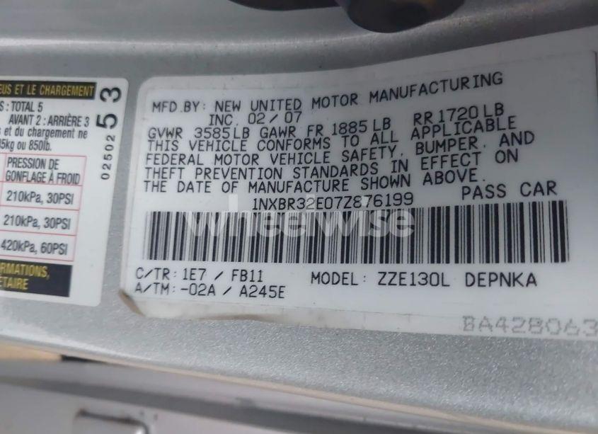 Photo 9 of 2007 Toyota Corolla LE (VIN 1NXBR32E07Z876199)