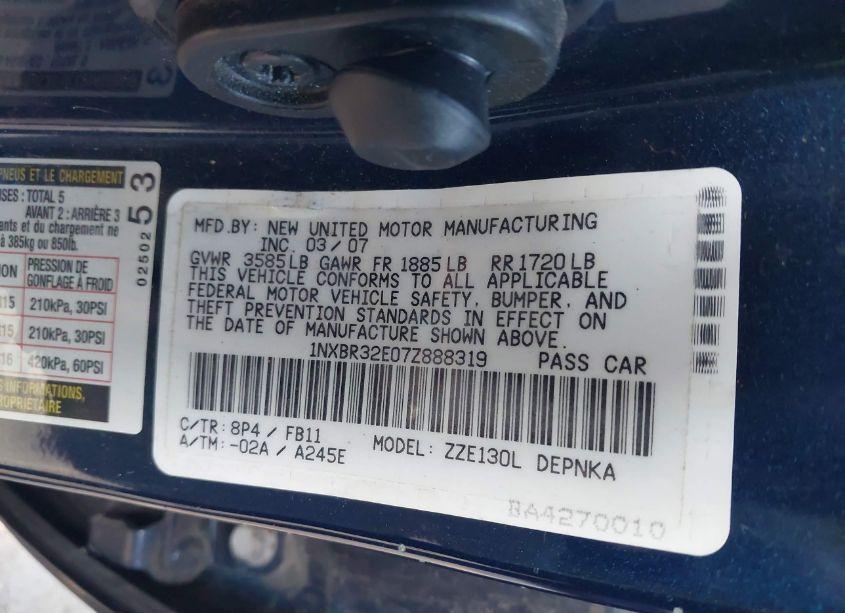 Photo 9 of 2007 Toyota Corolla LE (VIN 1NXBR32E07Z888319)