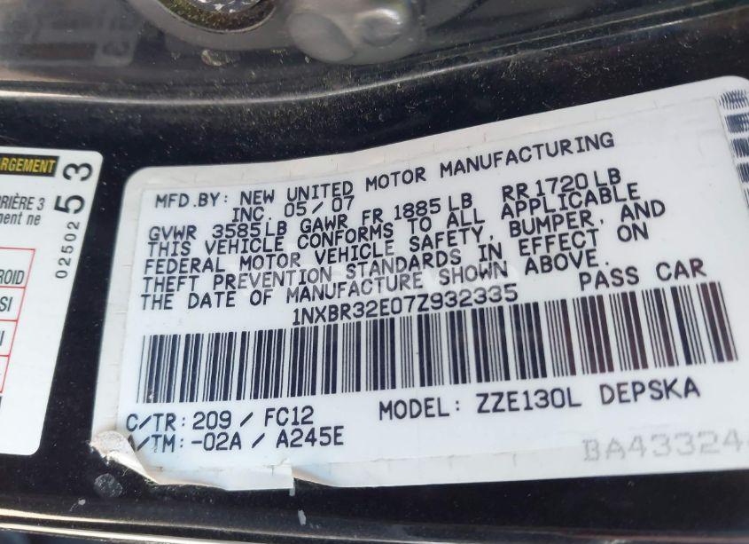 Photo 9 of 2007 Toyota Corolla S (VIN 1NXBR32E07Z932335)