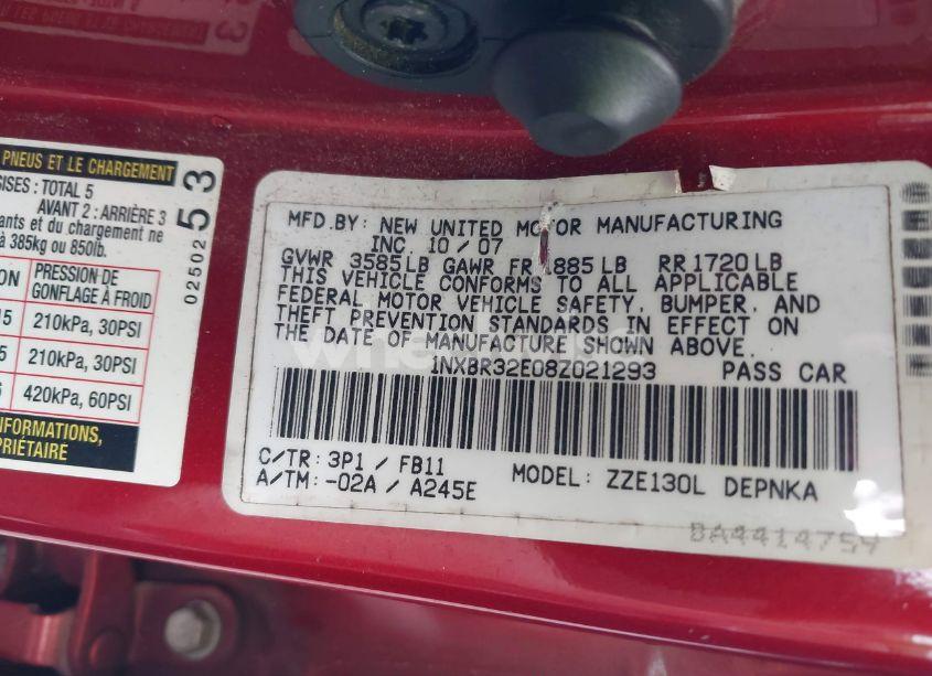 Photo 9 of 2008 Toyota Corolla LE (VIN 1NXBR32E08Z021293)