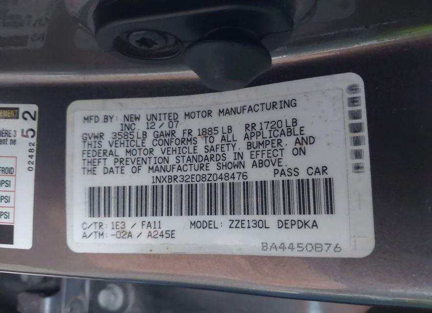 Photo 9 of 2008 Toyota Corolla CE (VIN 1NXBR32E08Z048476)