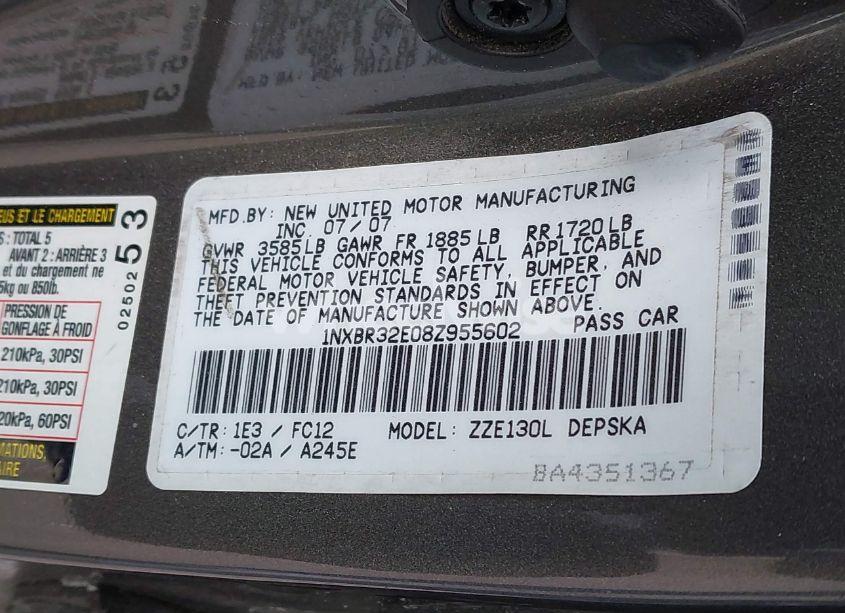 Photo 9 of 2008 Toyota Corolla S (VIN 1NXBR32E08Z955602)