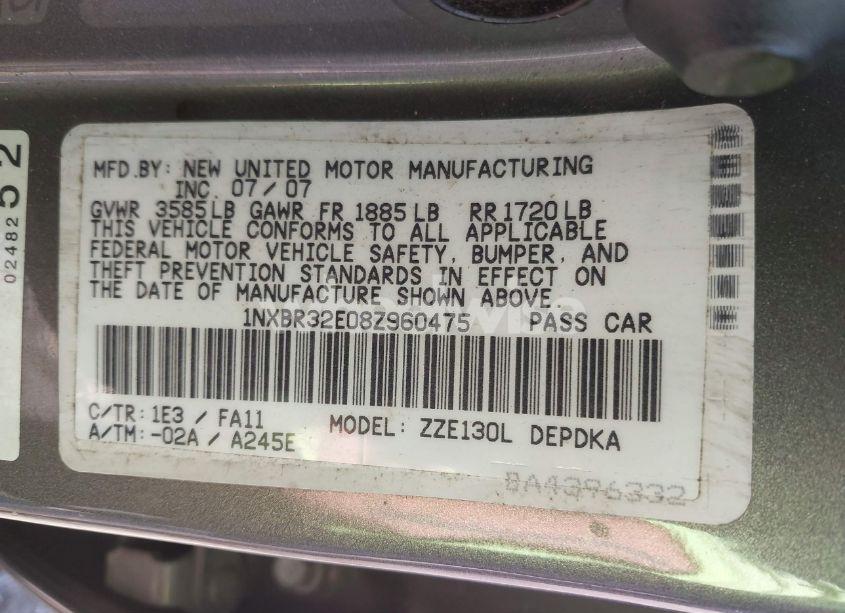 Photo 9 of 2008 Toyota Corolla CE (VIN 1NXBR32E08Z960475)