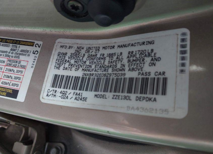 Photo 9 of 2008 Toyota Corolla CE (VIN 1NXBR32E08Z975039)