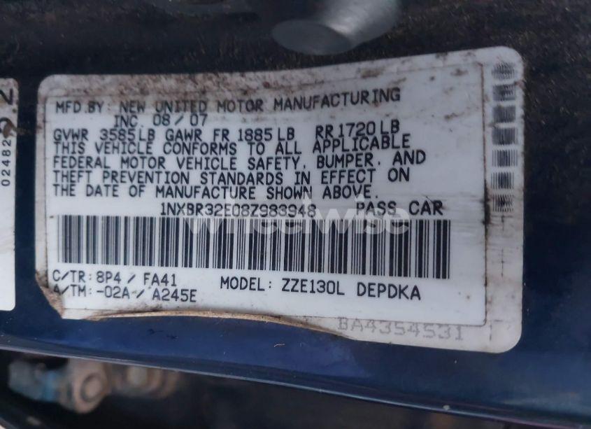 Photo 9 of 2008 Toyota Corolla CE (VIN 1NXBR32E08Z983948)