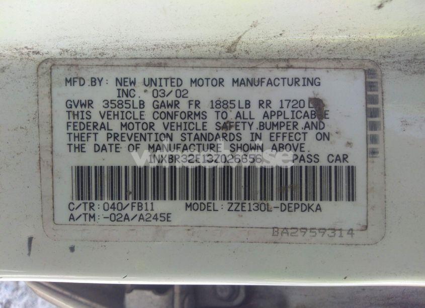 Photo 9 of 2003 Toyota Corolla CE (VIN 1NXBR32E13Z026656)