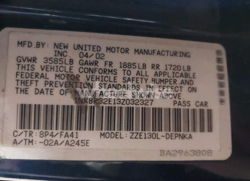 Photo 9 of 2003 Toyota Corolla LE (VIN 1NXBR32E13Z032327)