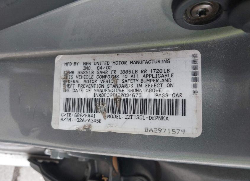 Photo 9 of 2003 Toyota Corolla LE (VIN 1NXBR32E13Z034675)