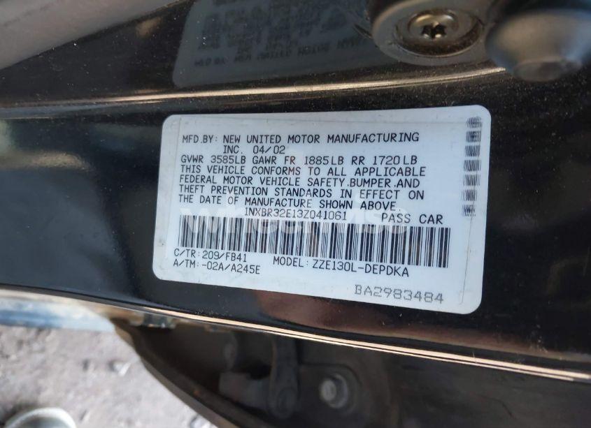 Photo 9 of 2003 Toyota Corolla CE (VIN 1NXBR32E13Z041061)