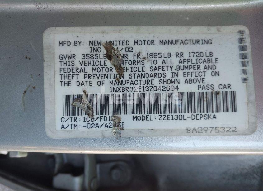 Photo 9 of 2003 Toyota Corolla S (VIN 1NXBR32E13Z042694)