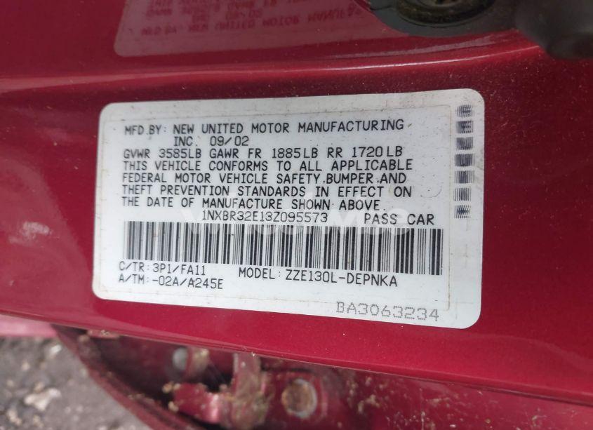 Photo 9 of 2003 Toyota Corolla LE (VIN 1NXBR32E13Z095573)