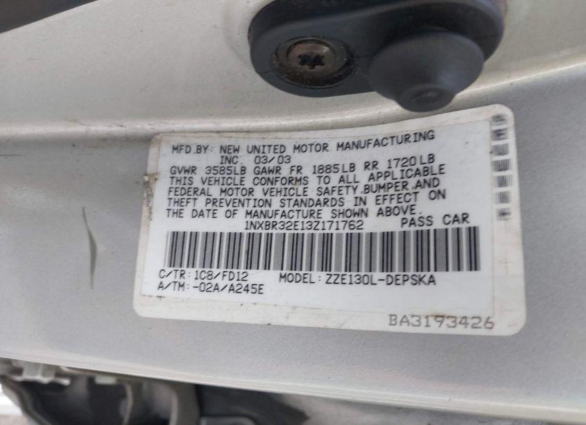 Photo 9 of 2003 Toyota Corolla S (VIN 1NXBR32E13Z171762)