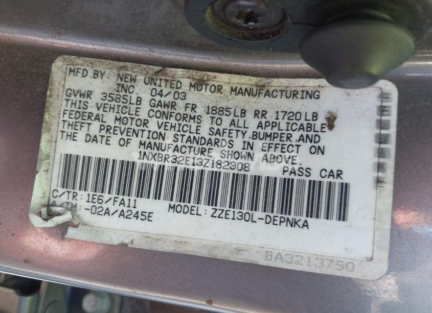 Photo 9 of 2003 Toyota Corolla LE (VIN 1NXBR32E13Z182308)