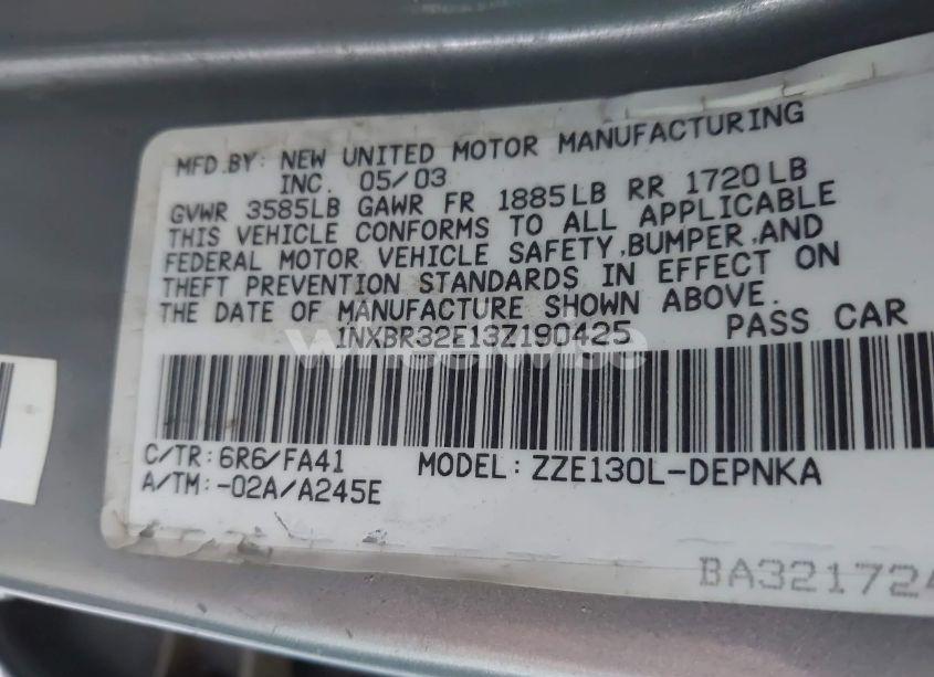 Photo 9 of 2003 Toyota Corolla LE (VIN 1NXBR32E13Z190425)