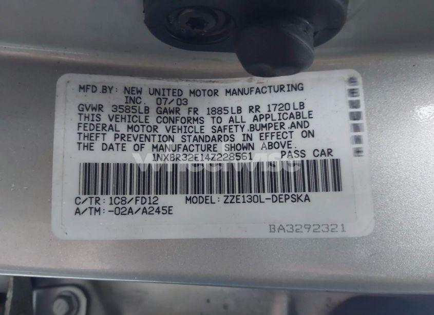 Photo 9 of 2004 Toyota Corolla S (VIN 1NXBR32E14Z228561)