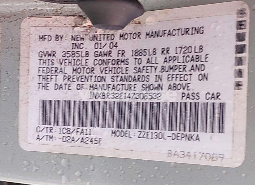 Photo 9 of 2004 Toyota Corolla LE (VIN 1NXBR32E14Z306532)