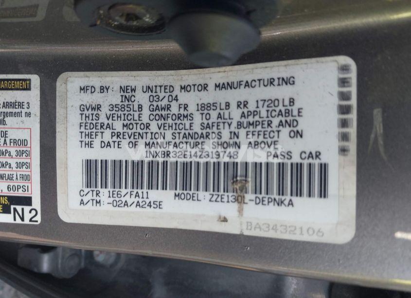 Photo 9 of 2004 Toyota Corolla LE (VIN 1NXBR32E14Z319748)