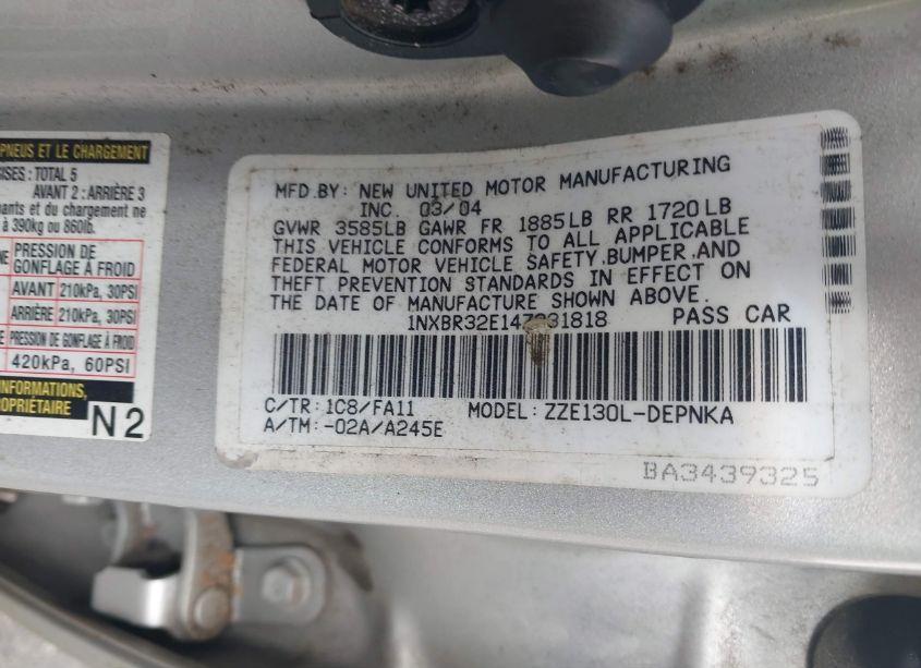 Photo 9 of 2004 Toyota Corolla LE (VIN 1NXBR32E14Z331818)