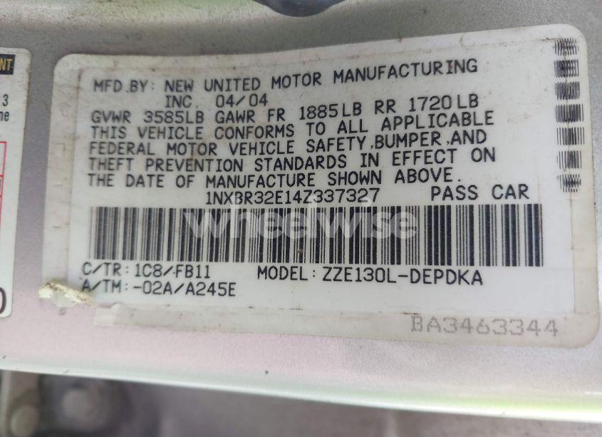 Photo 9 of 2004 Toyota Corolla CE (VIN 1NXBR32E14Z337327)