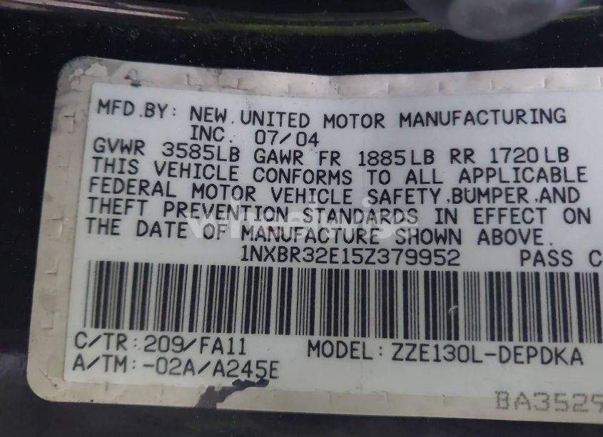 Photo 9 of 2005 Toyota Corolla CE (VIN 1NXBR32E15Z379952)