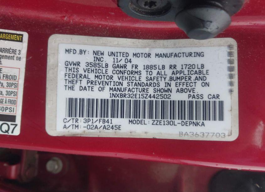 Photo 9 of 2005 Toyota Corolla LE (VIN 1NXBR32E15Z442502)