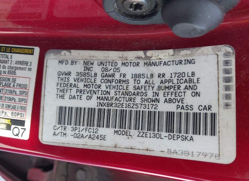 Photo 9 of 2006 Toyota Corolla S (VIN 1NXBR32E16Z573172)