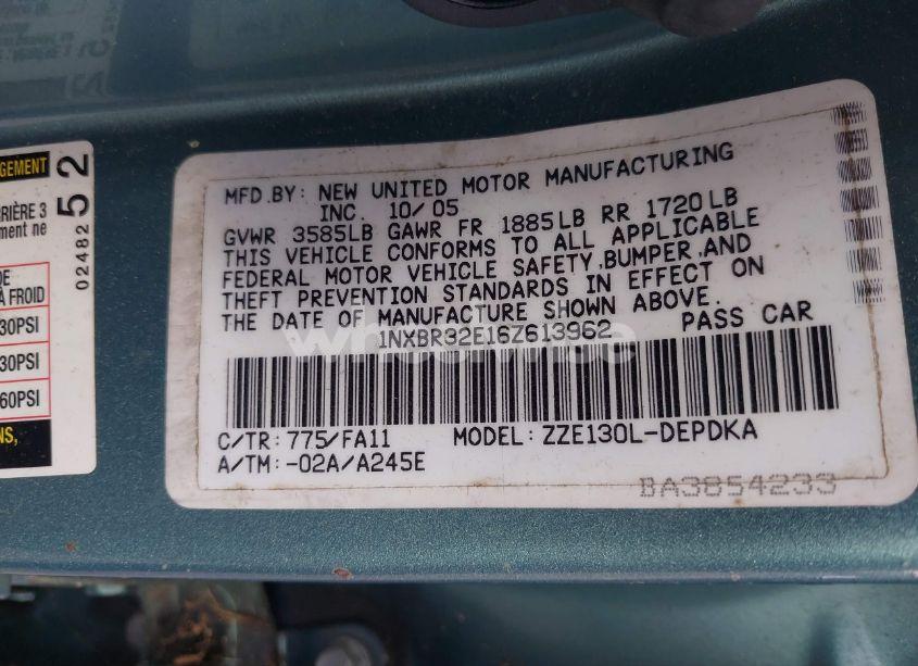 Photo 9 of 2006 Toyota Corolla CE (VIN 1NXBR32E16Z613962)