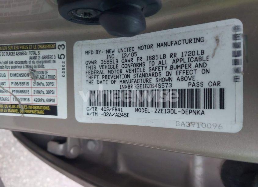 Photo 9 of 2006 Toyota Corolla LE (VIN 1NXBR32E16Z646573)