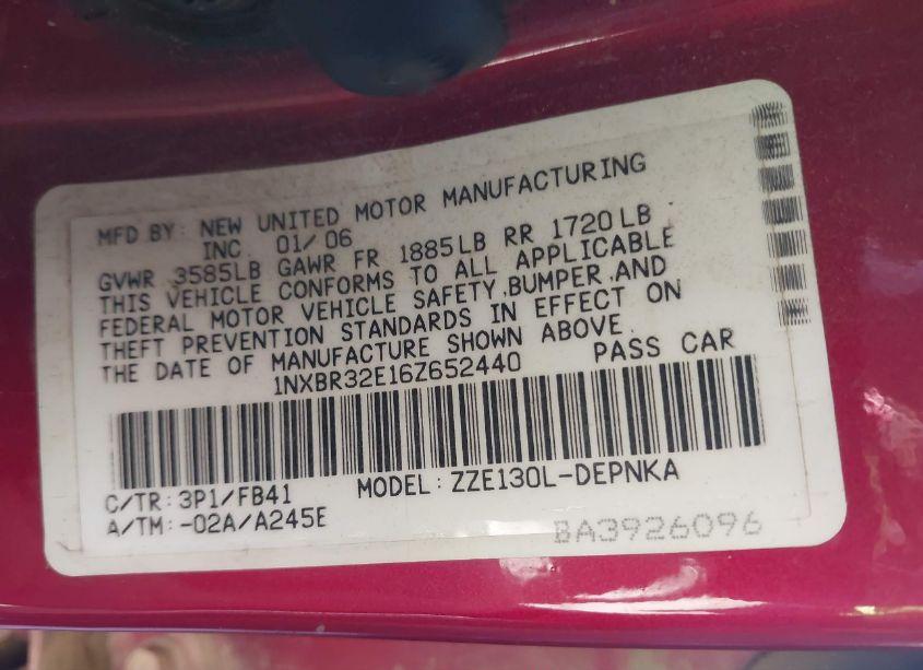 Photo 9 of 2006 Toyota Corolla LE (VIN 1NXBR32E16Z652440)