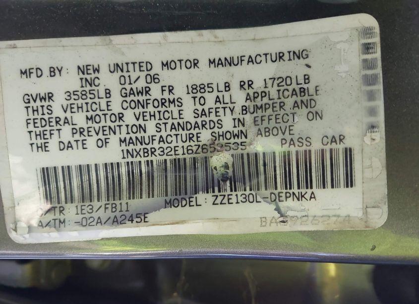 Photo 9 of 2006 Toyota Corolla LE (VIN 1NXBR32E16Z652535)