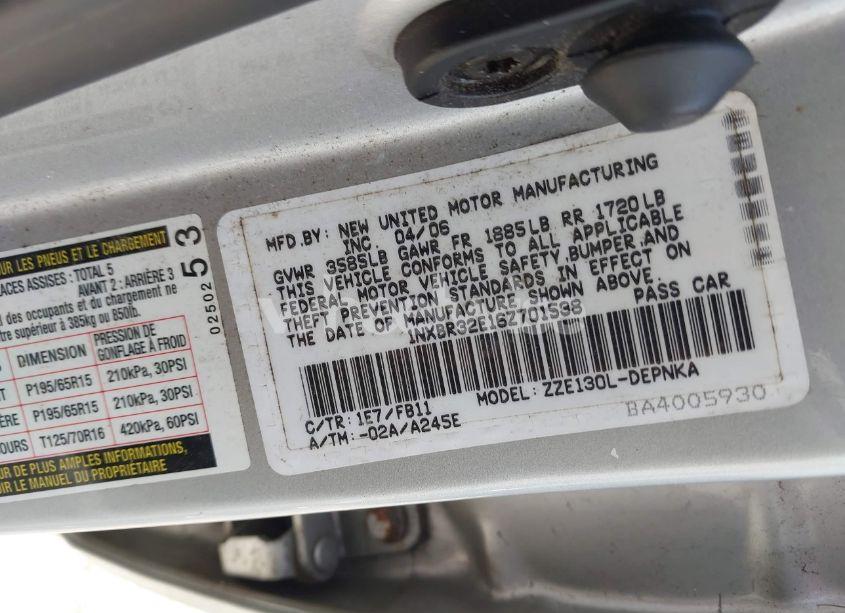 Photo 9 of 2006 Toyota Corolla LE (VIN 1NXBR32E16Z701538)