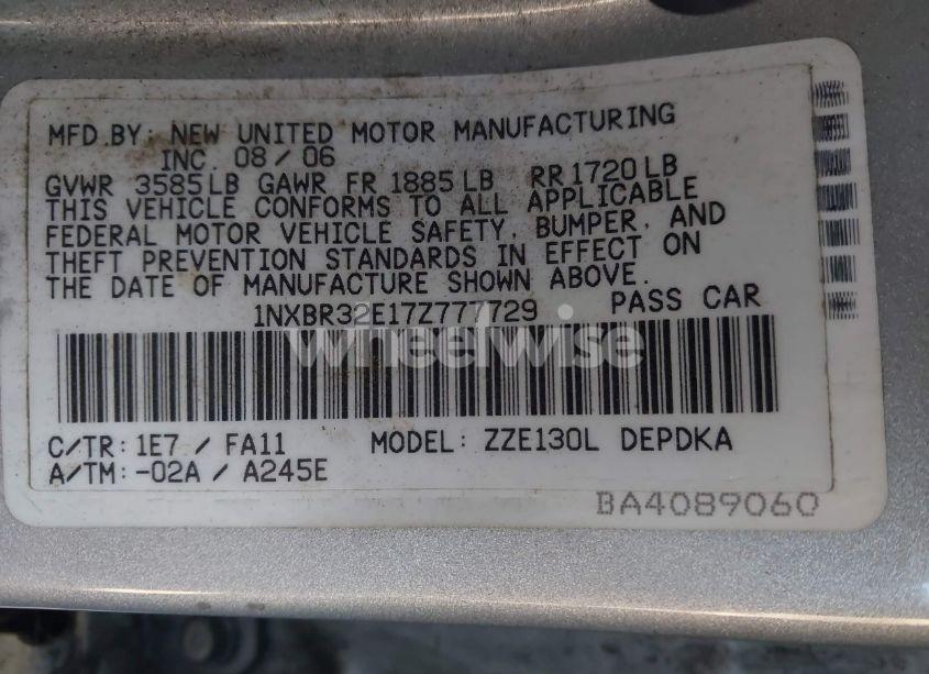 Photo 9 of 2007 Toyota Corolla CE (VIN 1NXBR32E17Z777729)