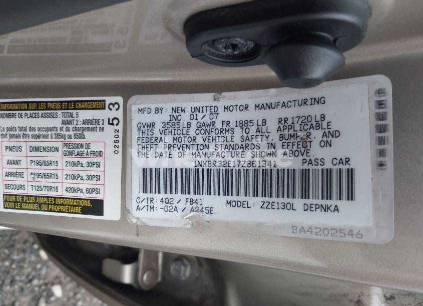 Photo 9 of 2007 Toyota Corolla LE (VIN 1NXBR32E17Z861341)