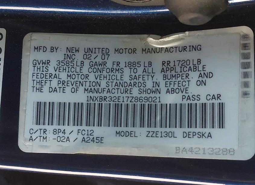 Photo 9 of 2007 Toyota Corolla S (VIN 1NXBR32E17Z869021)