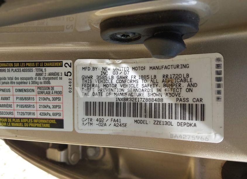 Photo 9 of 2007 Toyota Corolla CE (VIN 1NXBR32E17Z888488)