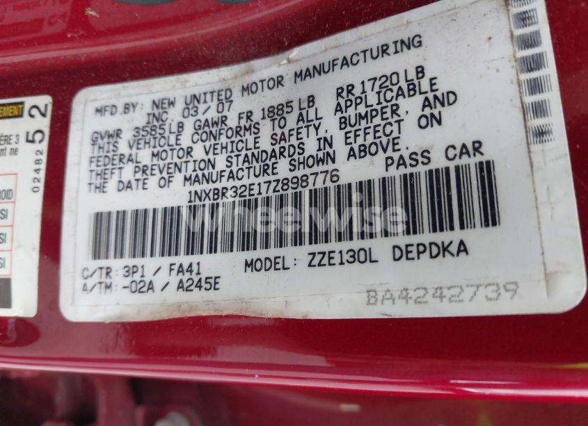 Photo 9 of 2007 Toyota Corolla CE (VIN 1NXBR32E17Z898776)