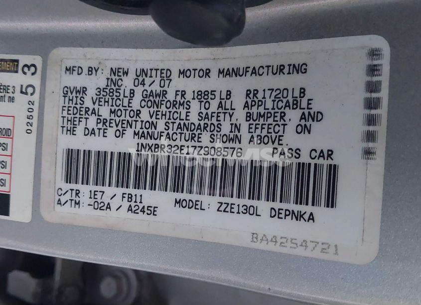 Photo 9 of 2007 Toyota Corolla LE (VIN 1NXBR32E17Z908576)