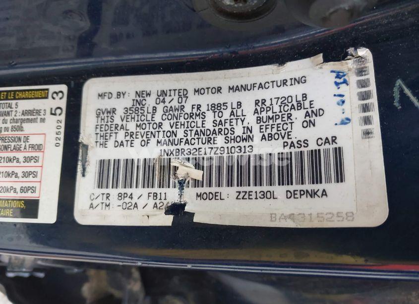 Photo 9 of 2007 Toyota Corolla LE (VIN 1NXBR32E17Z910313)