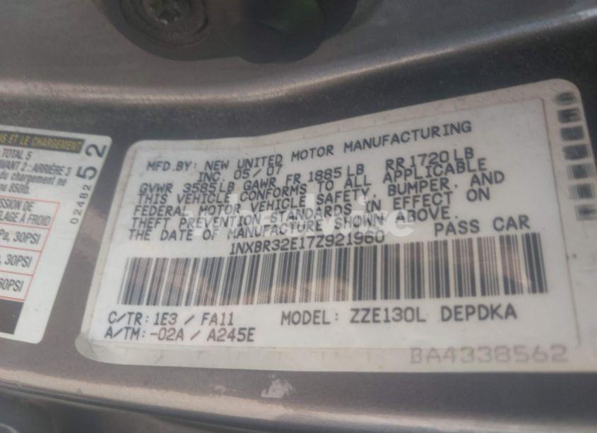 Photo 9 of 2007 Toyota Corolla CE (VIN 1NXBR32E17Z921960)