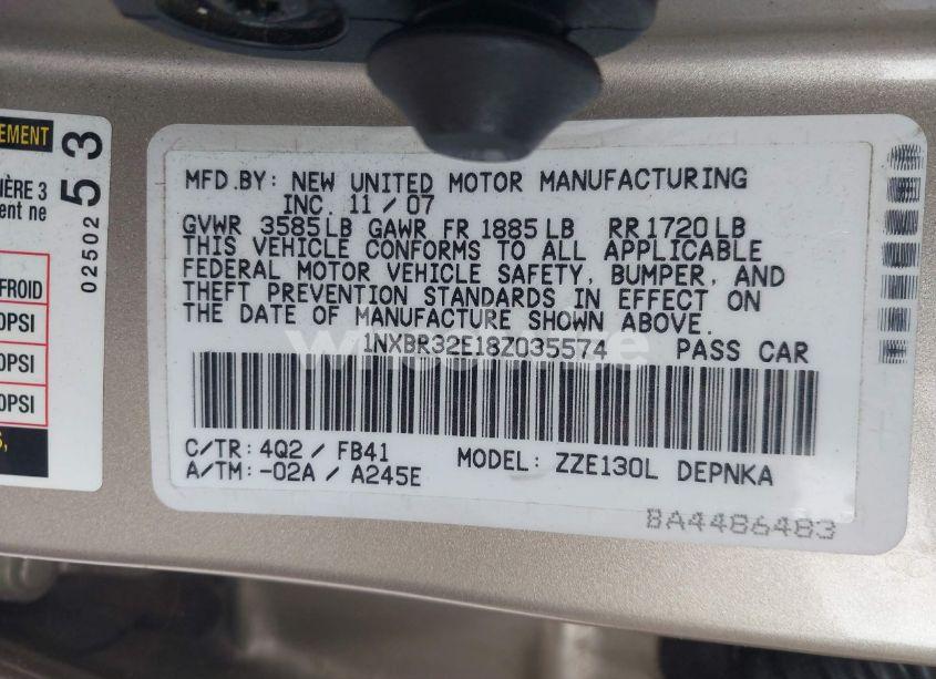 Photo 9 of 2008 Toyota Corolla LE (VIN 1NXBR32E18Z035574)