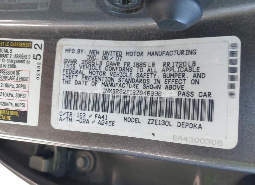 Photo 9 of 2008 Toyota Corolla CE (VIN 1NXBR32E18Z948996)